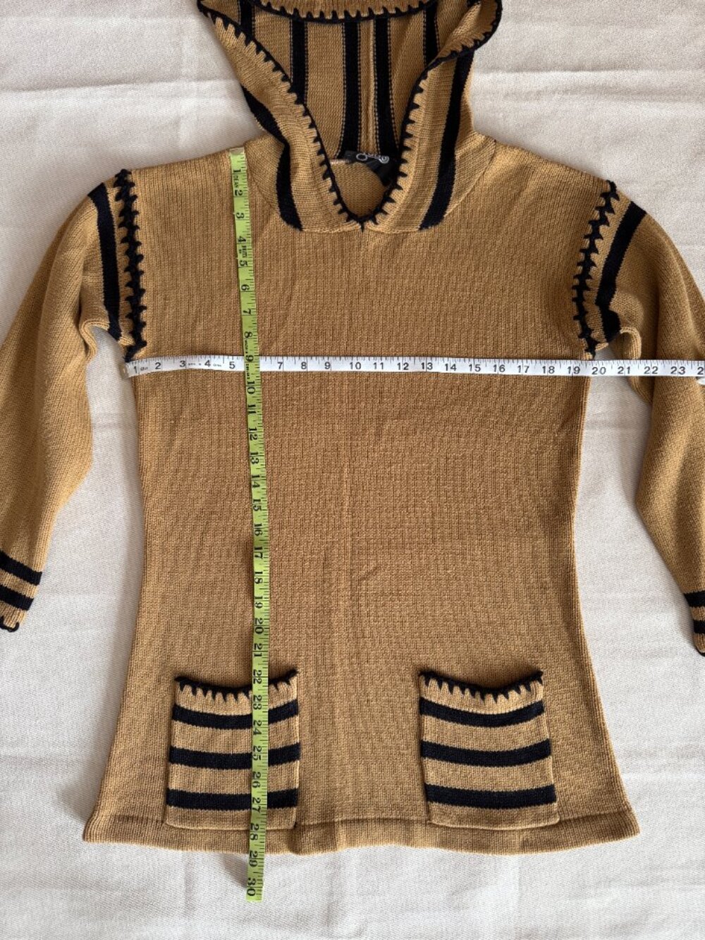 Knit Sweater Camel Tan Black Striped 70s Vintage Zado - Picture 10 of 16